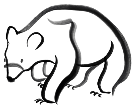 Brush painting of a bear walking on all fours