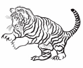 Brush painting of a tiger mid-pounce